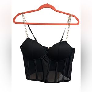Solid Bustier Crop Black Gold Chain